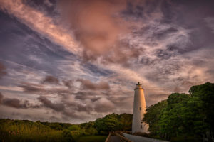 Ocracoke lighthouse on the outer banks of North Carolina on a motorcycle road trip vacation