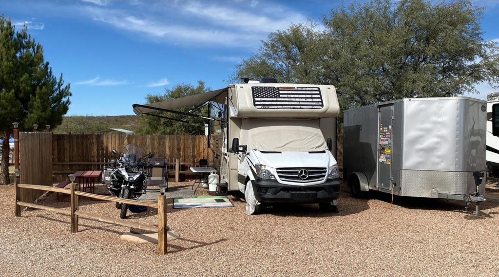 ADV motorcyclist sets up camp at a biker friendly RV resort in Anthem Phoenix Arizona