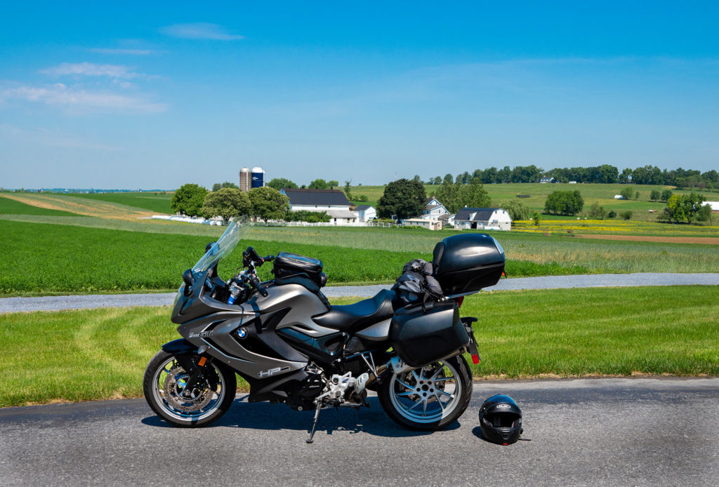 BMW F800GT sport touring motorcycle image amish farm Pennsylvania road trip travel adventure camera gear