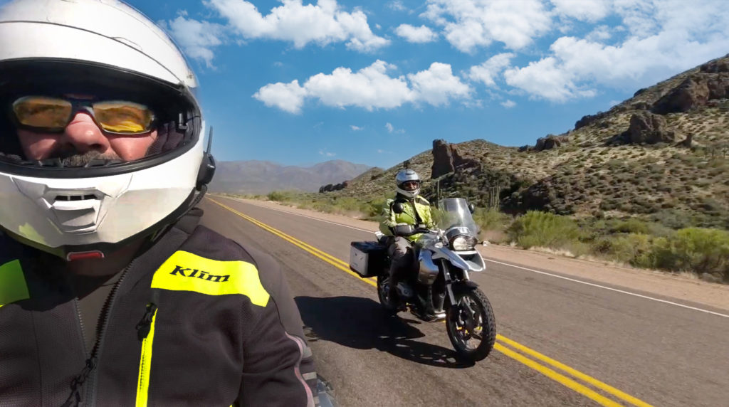 riding the paved roads in Arizona desert on BMW GS Adventure ADV motorcycles
