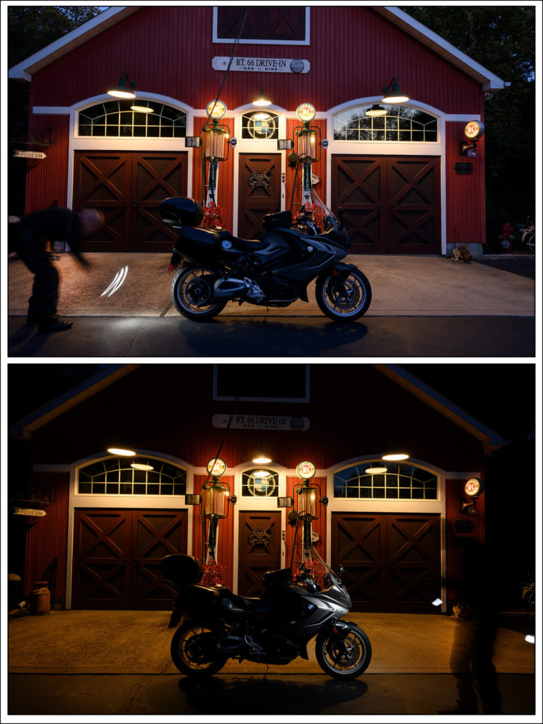 light painting commercial photography of BMW motorcycle image tutorial