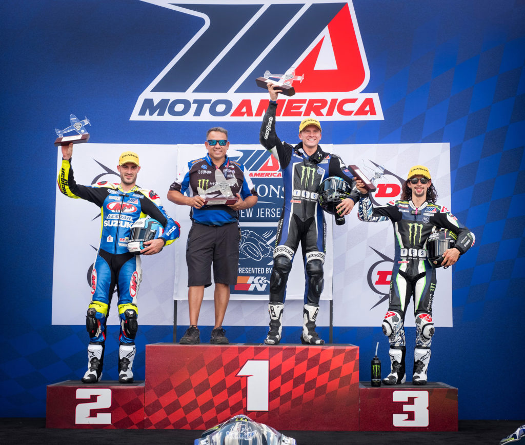 MotoAmerica winner's podium professional motorsports photographer image at NJMP championship