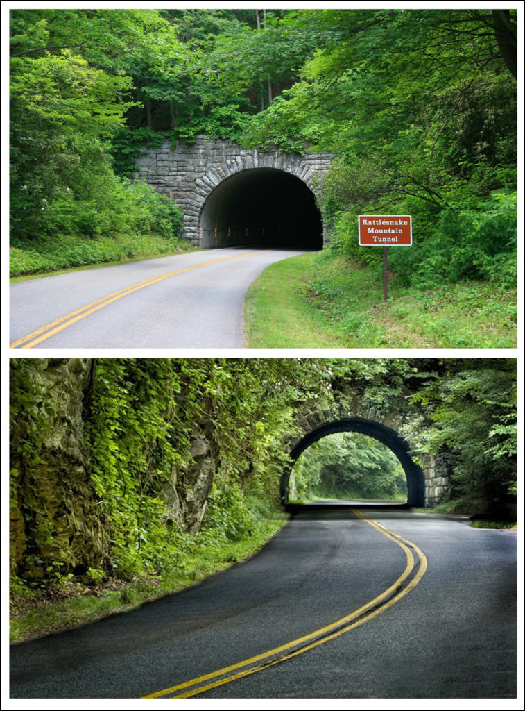 Tunnels along The Blue Ridge Parkway. Best road trip destination in Eastern United States.
