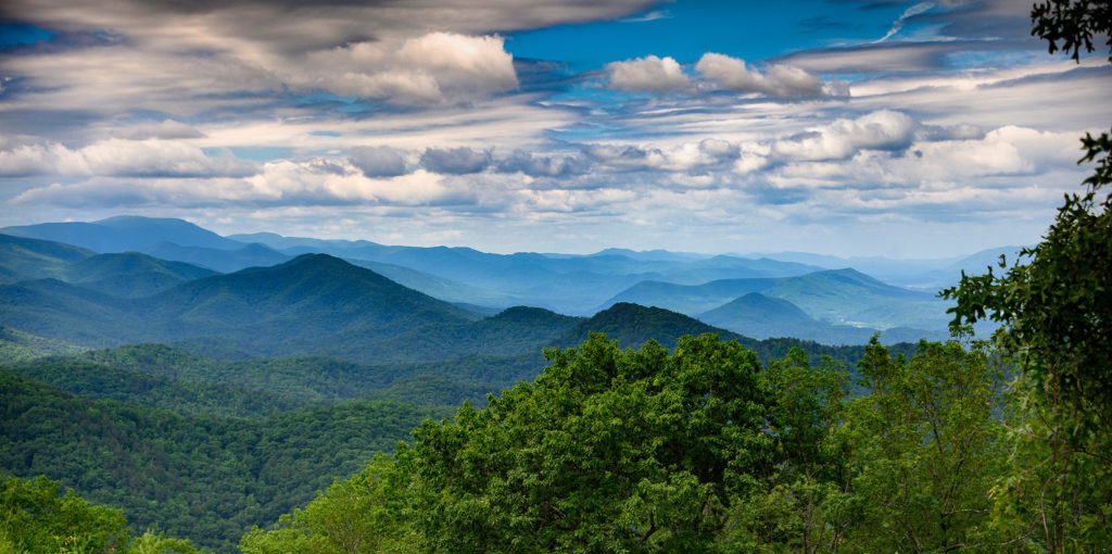 Scenic overlook of The Great Smoky Mountains from The Cherohala Skyway.