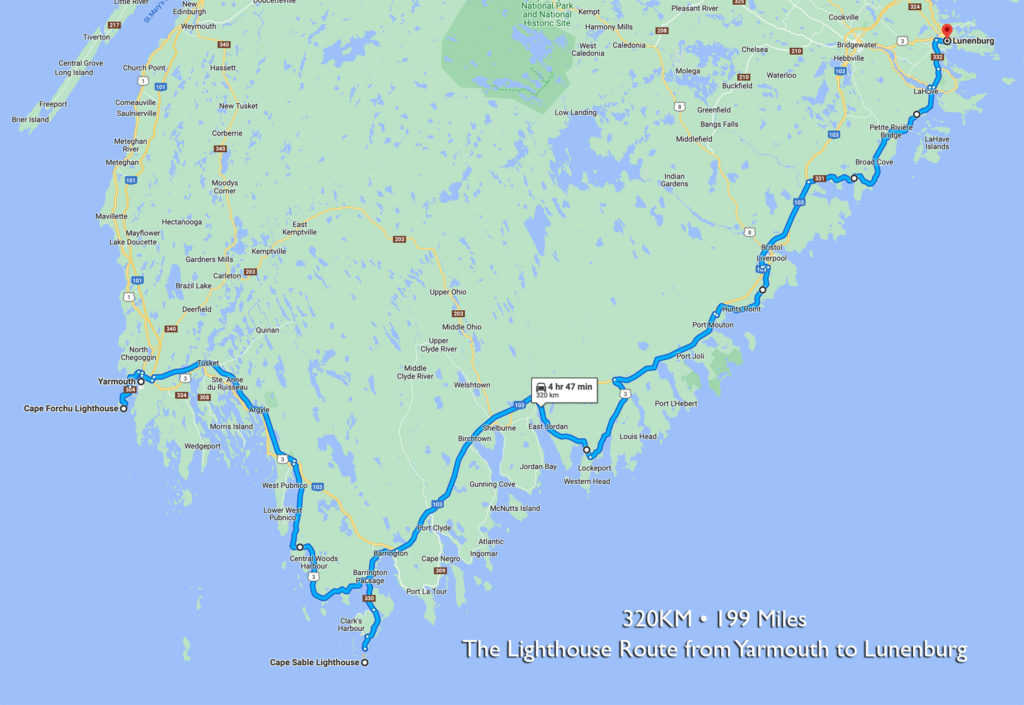 Nova Scotia lighthouse route map for bikers