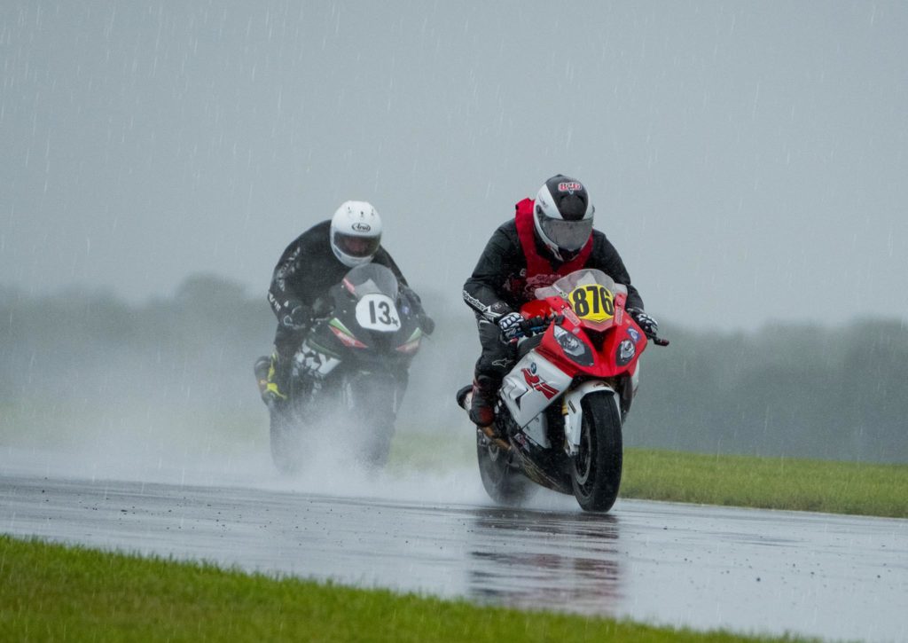 motorcycle road racing in the rain