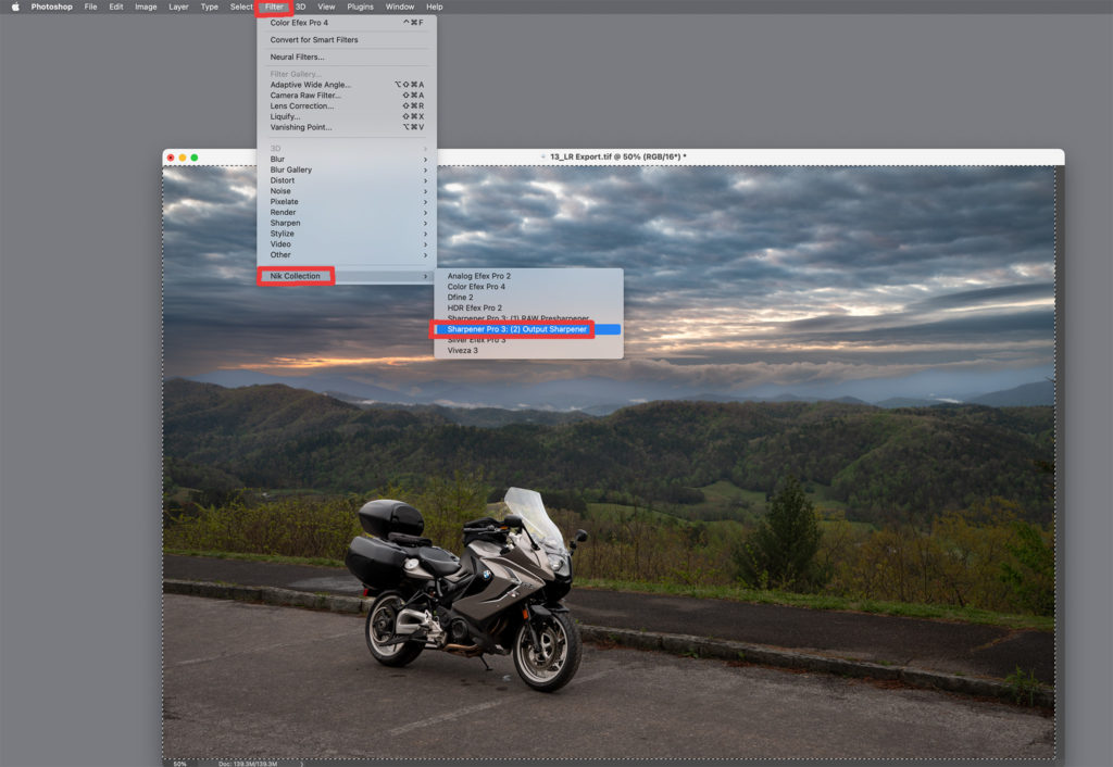 using NIK sharpener in Photoshop